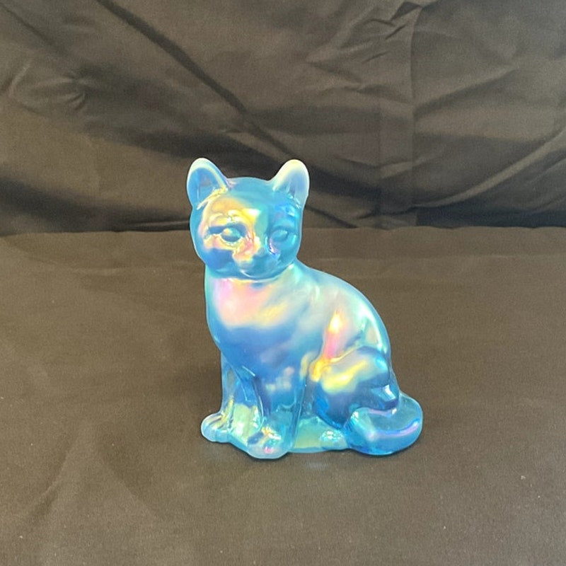 Vintage Fenton Irisdecent 3.5" Hand Painted Cat