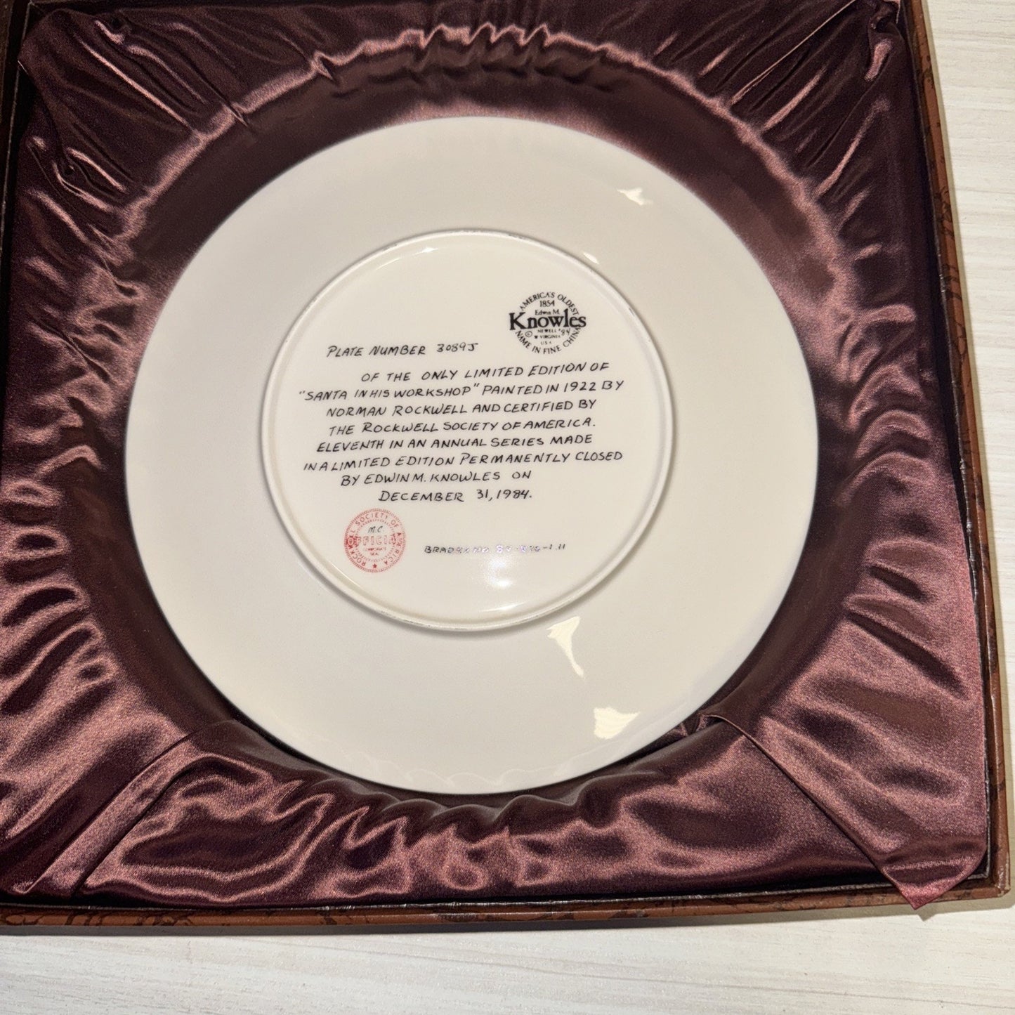 Norman Rockwell 1984 Santa Plate Knowles w/ Box & COA Christmas