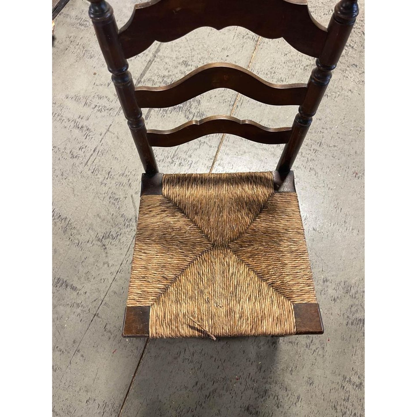 Vintage Farmhouse Wooden Rush Seat Ladder back Chair