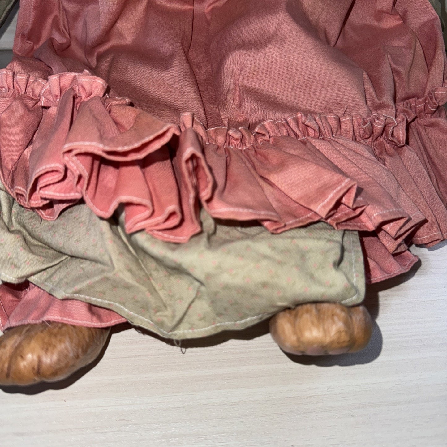 Porcelain Cat Doll VTG 22" Brown Female Green Eyes Pink Dress Clean Unique