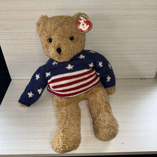 TY Teddy Bear 24" VTG 1991 Stars & Stripes Forever Curly Plush USA Patriotic