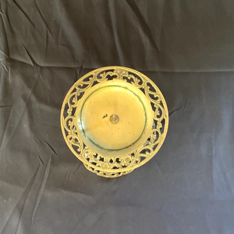 Vintage Brass Filigree Pillar Candle Holder