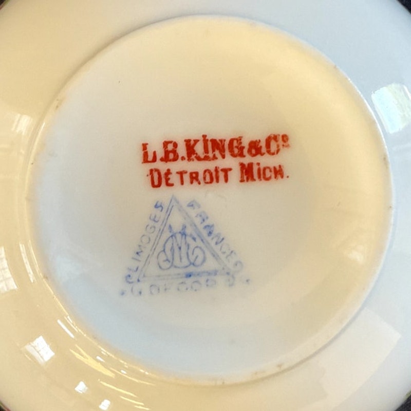 L.B. King Gilded with Ivy/Rose Pattern Bullion Cup & Saucer