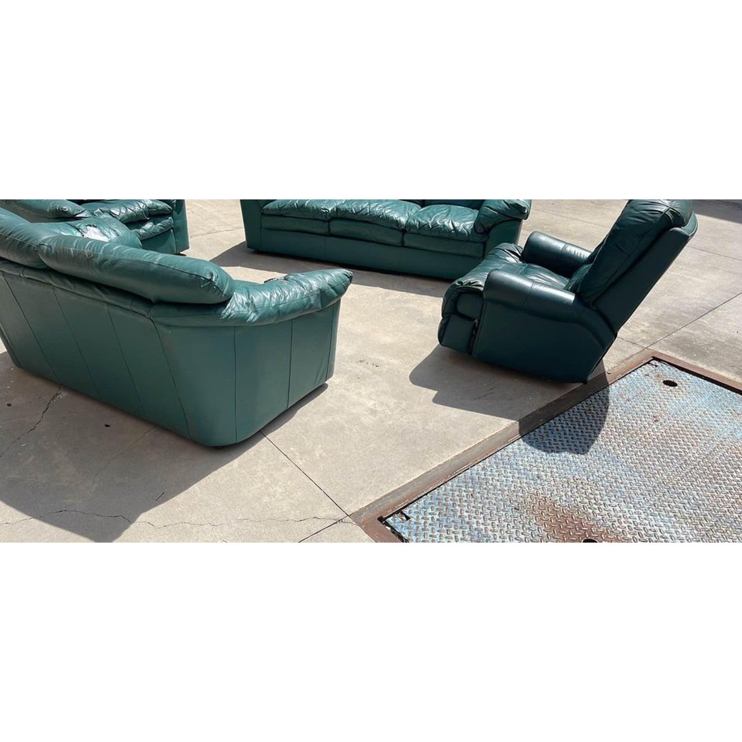 Four Piece Green Leather Living Room Sofa Loveseat And Chairs Set