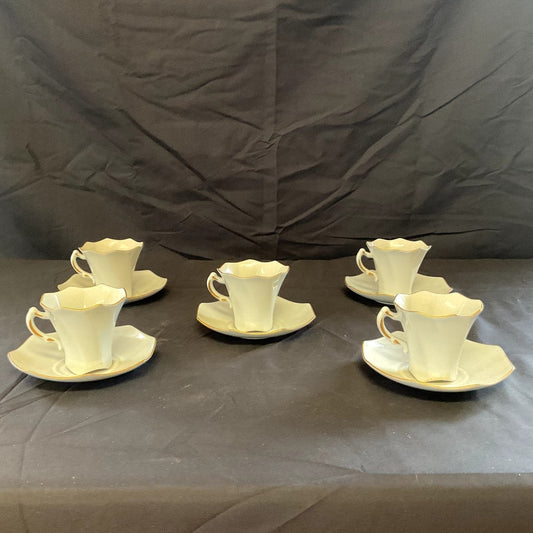 Royal Crest China Demitasse Light Blue w/ Gold Trim Cup & Saucer - Set of 5