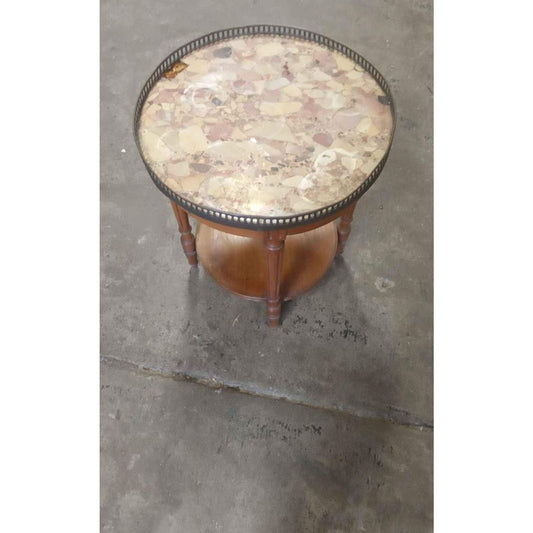 Vintage French-Style Faux Marble Top Mahogany Side Table