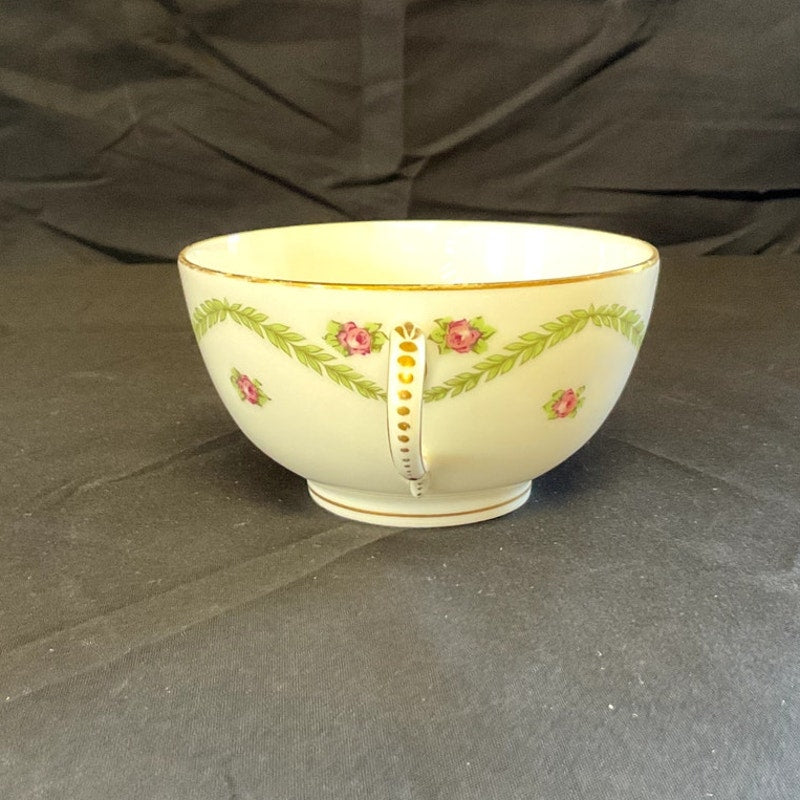L.B. King Gilded with Ivy/Rose Pattern Bullion Cup & Saucer