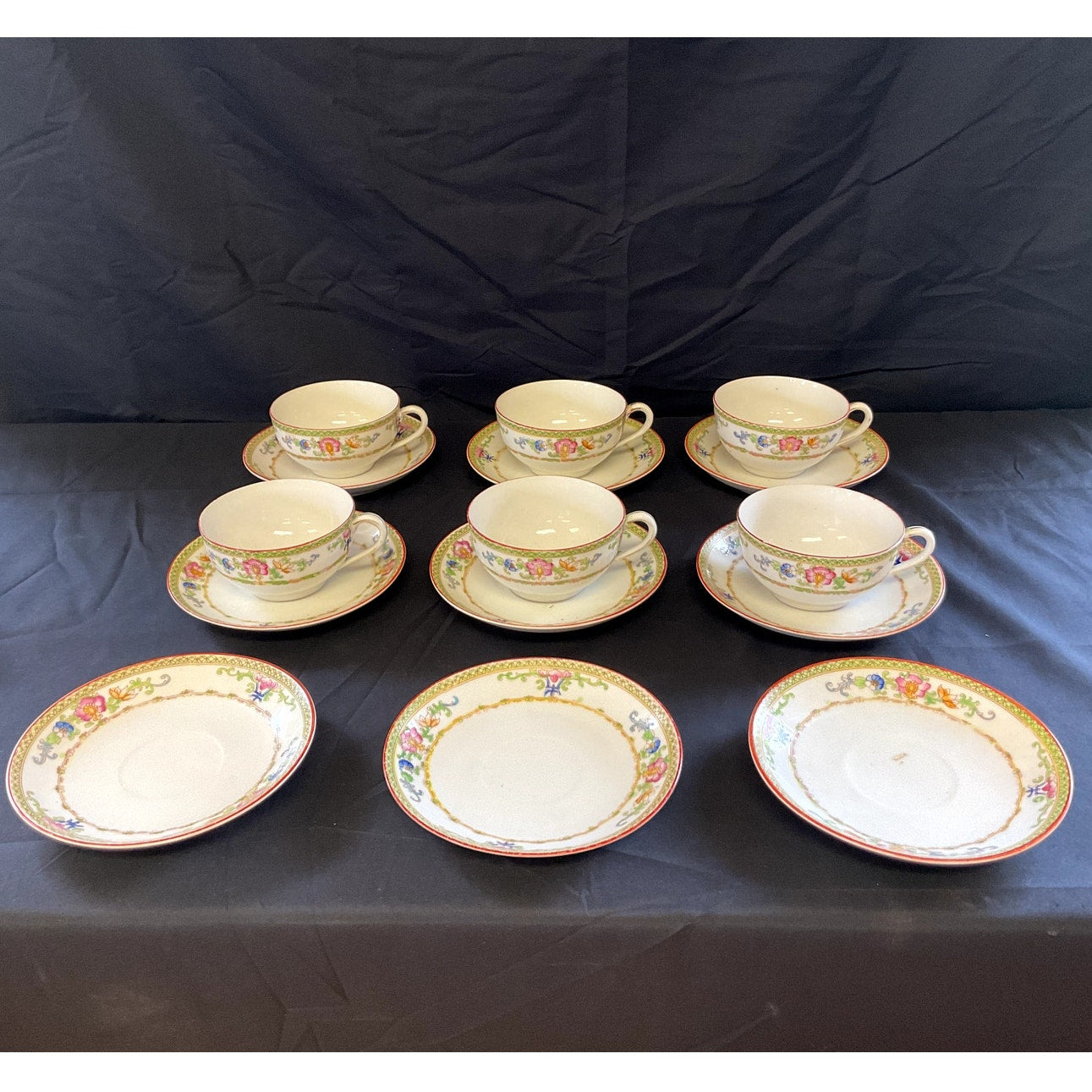 Antique Noritake Nippon Floral Pattern Tea cups & Saucers - Set of 6 + 3 saucers