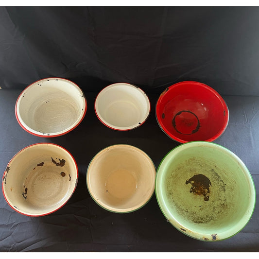 Metal Enamel Bowls - Set of 6