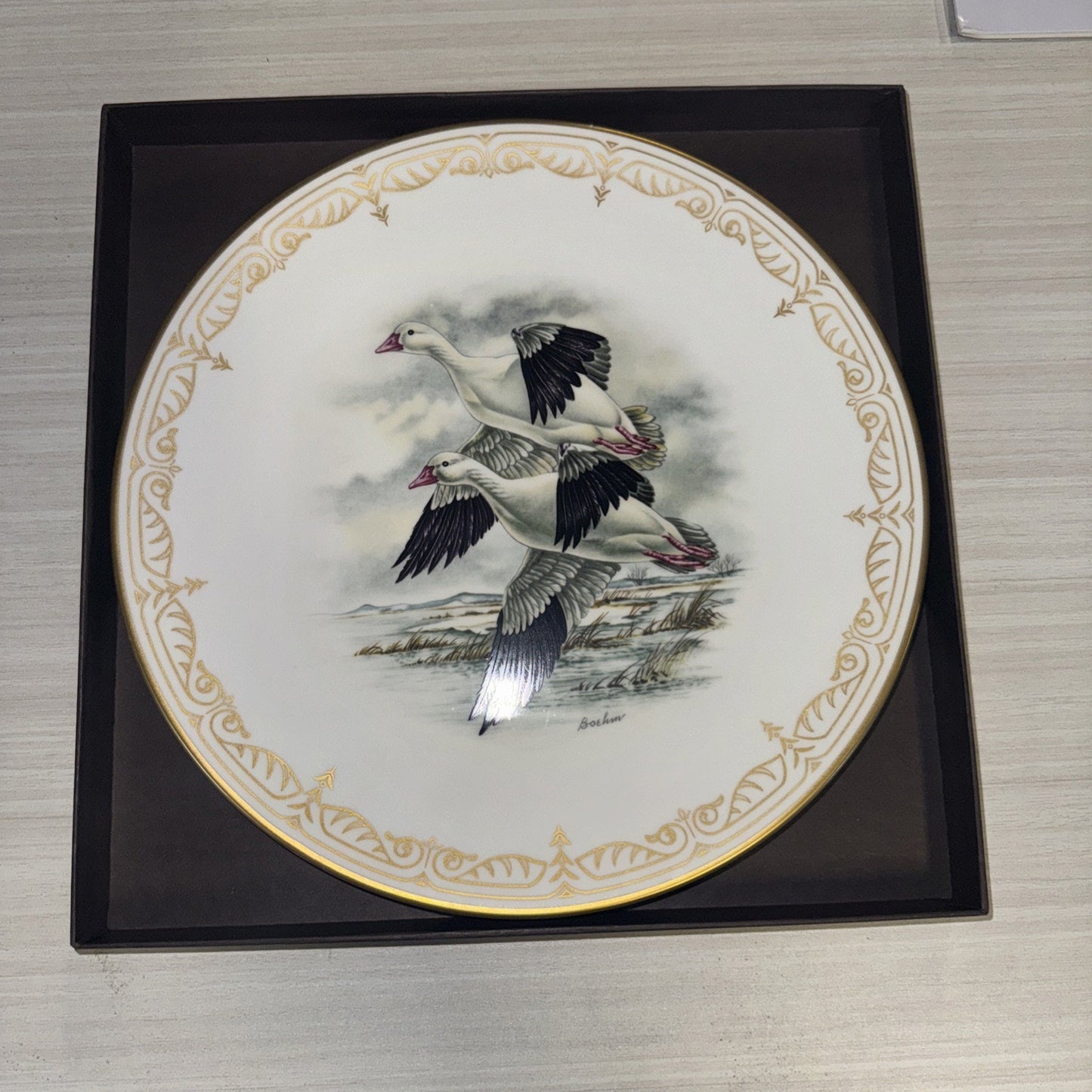 Boehm Ross’ Geese Water Bird Plate w/ Box, Care Card, Registration