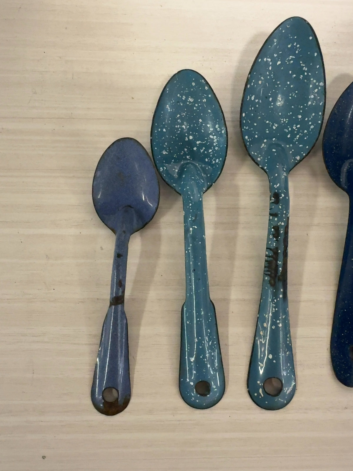 Vintage Blue Speckled Enamelware Spoon & Ladle Set of 5 Graniteware