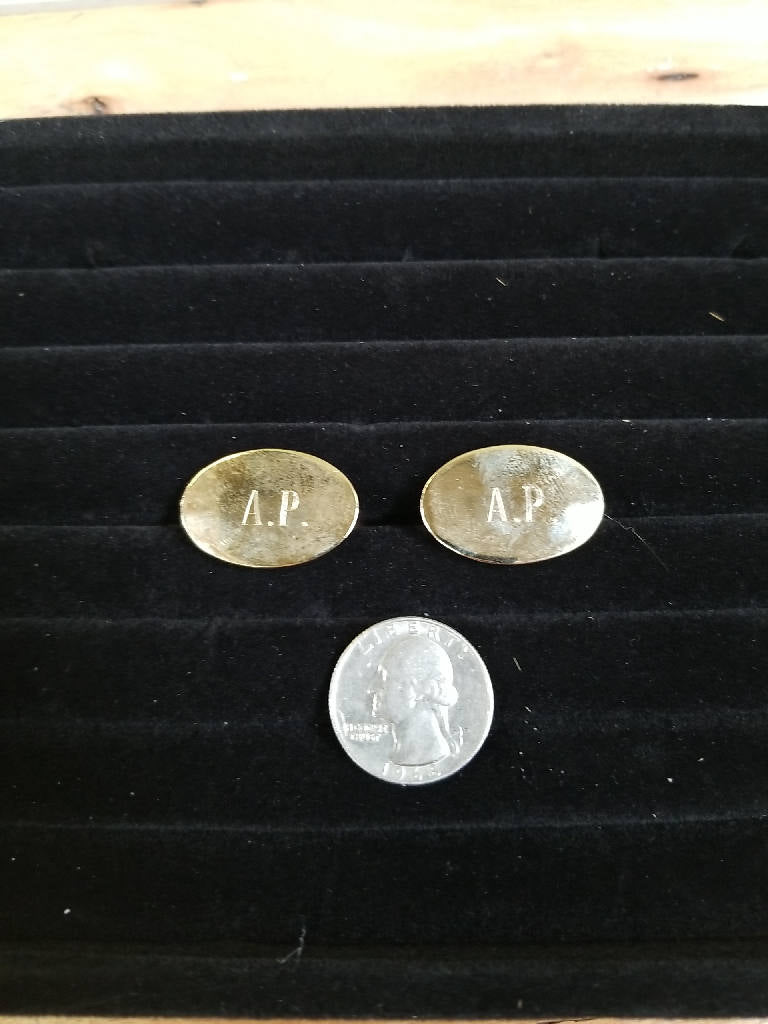 Stunning Vintage Gold Tone Engraved Cufflinks A.P. Monogram