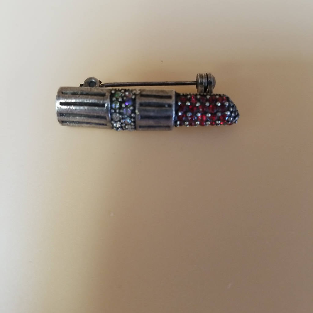 Stunning Vintage Inspired Lipstick Brooch with Rhinestones