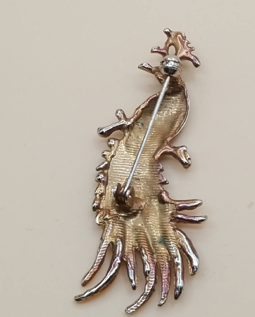 Stunning Green Enamel Peacock Brooch Pin with Crystal Accents