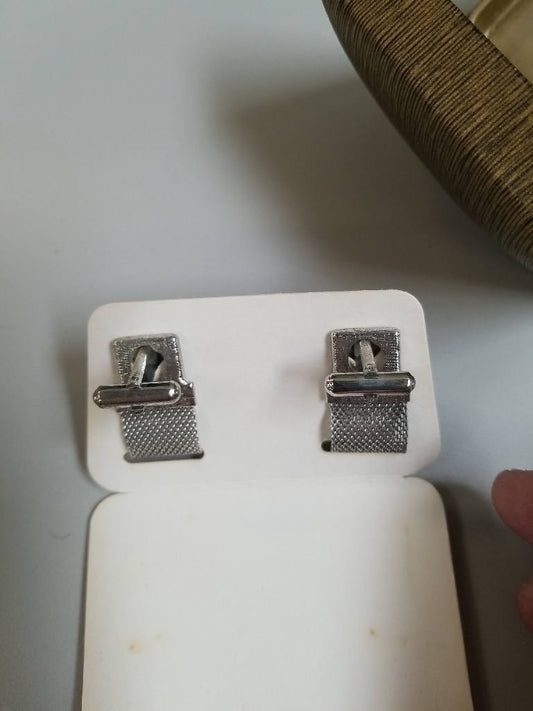 Stunning Vintage Esquire Silver Cufflinks with Cat's Eye Stone