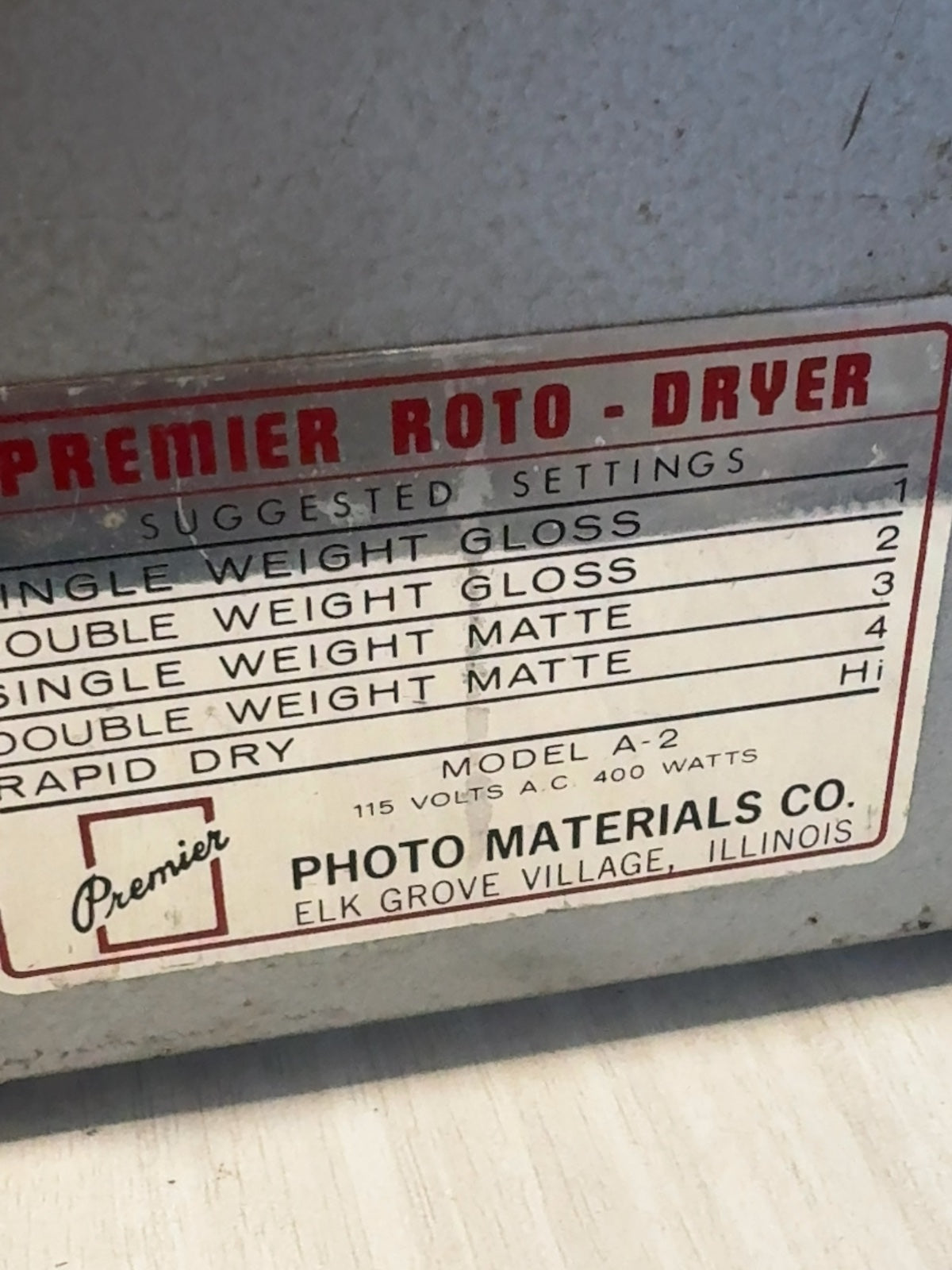Vintage Premier Roto-Dryer A-2 Darkroom Rotary Photo Print Dryer