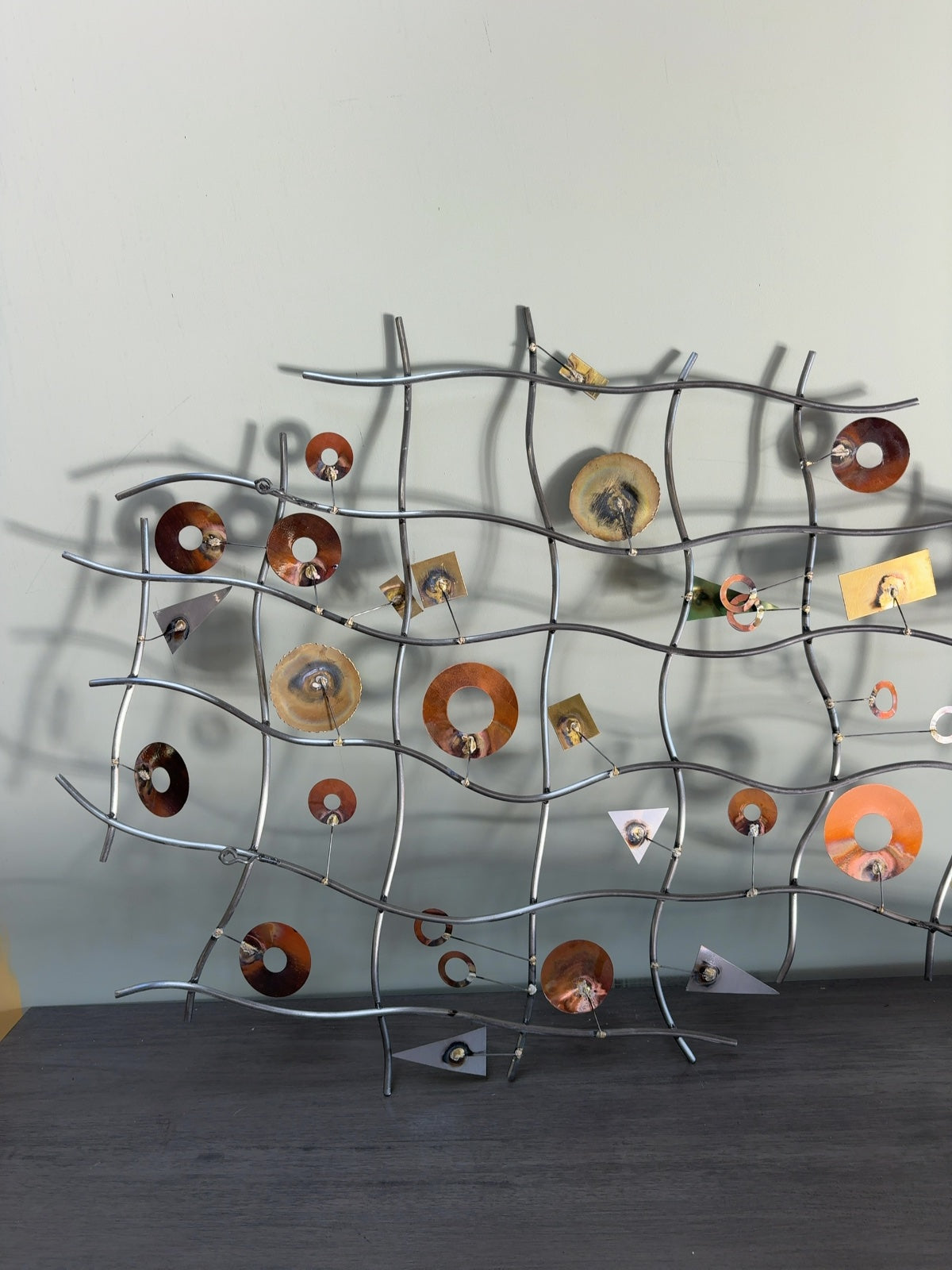 Curtis Jere Signed Metal Wall Sculpture Abstract Welded Steel & Copper Discs