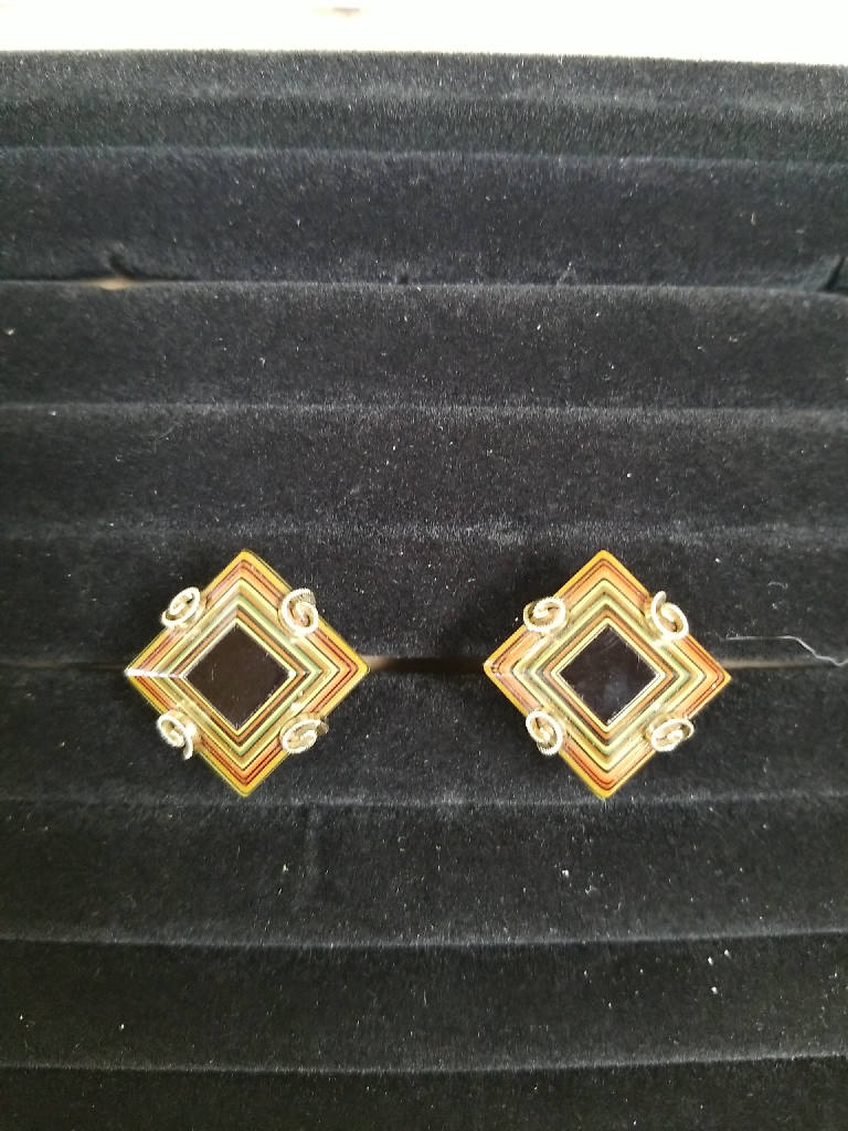 Stunning Geometric Enamel Vintage Cufflinks Art Deco Style