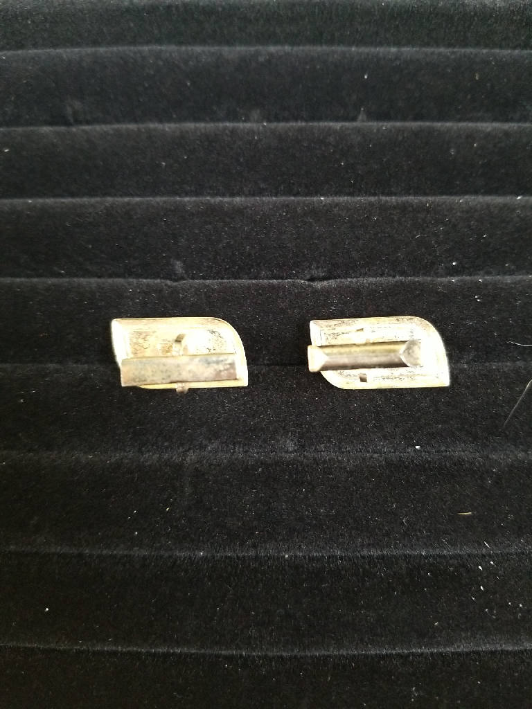 Stunning Vintage Gray Rectangular Cufflinks with Gold Tone Trim