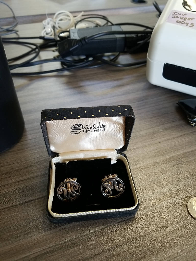 Stunning Vintage Shield Fifth Avenue Black Enamel Cufflinks with Monogram
