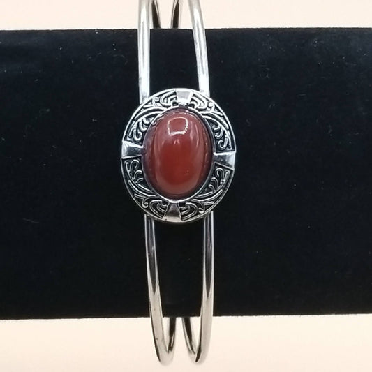 Stunning Red Agate Cabochon Silver Cuff Bracelet