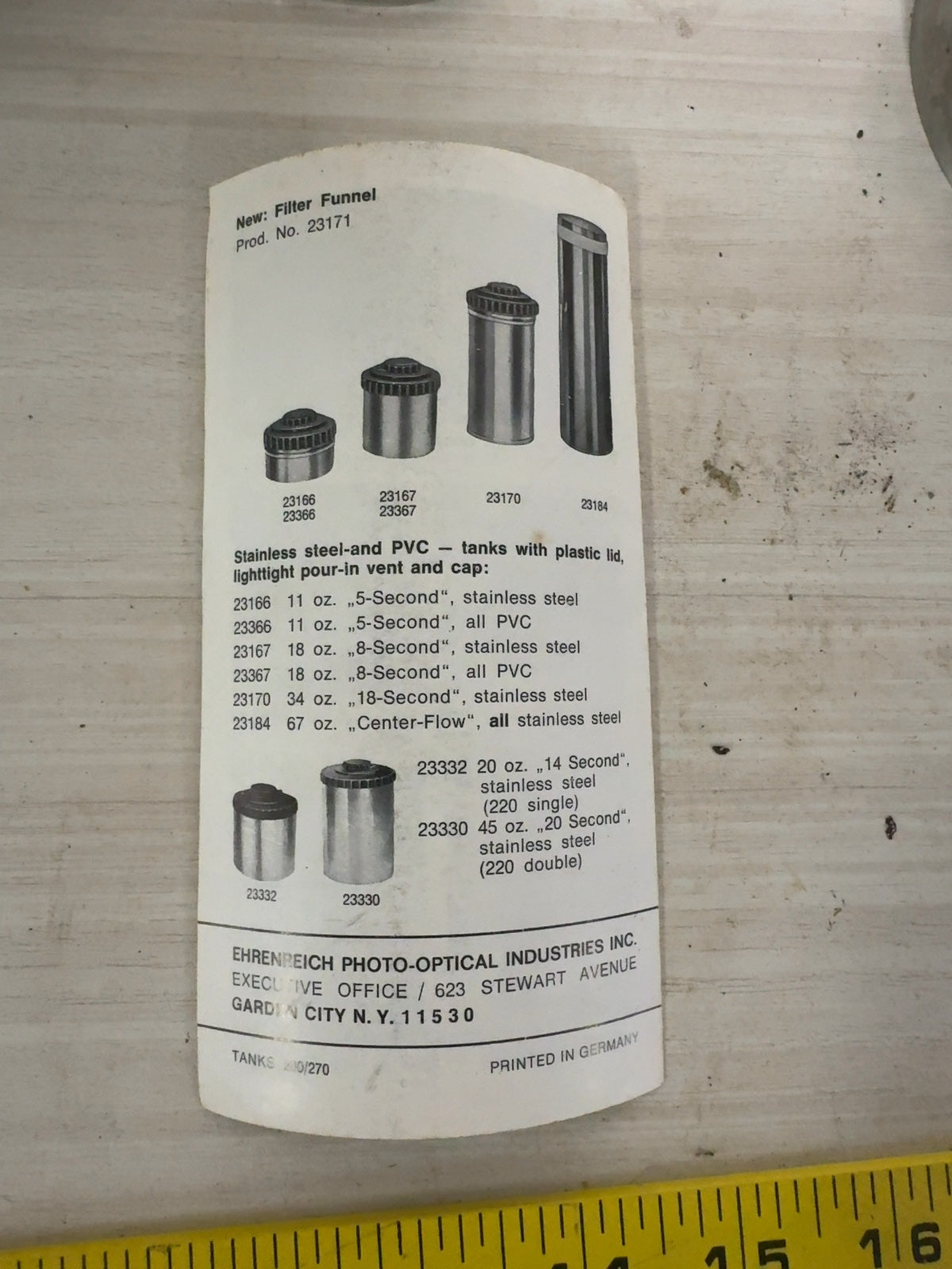 Kindermann Stainless Steel Film Developing Tank 18 oz with 2 Reels Model 23167
