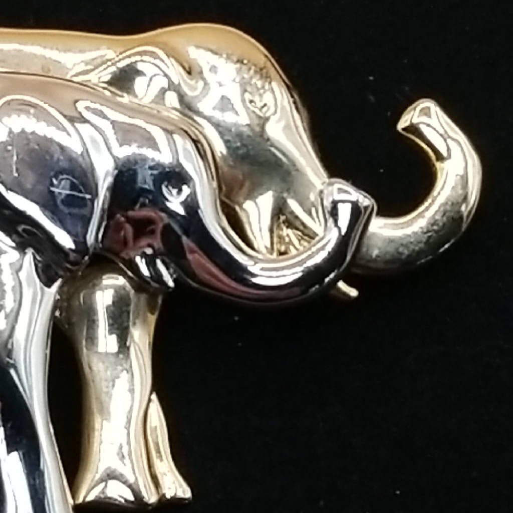 Stunning Elephant Brooch in Silver and Gold Tone - Double Elephant Design