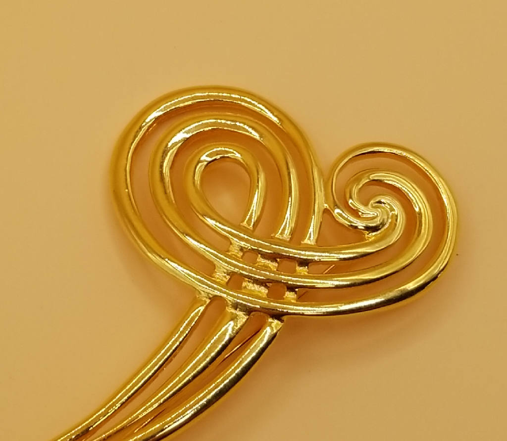 Elegant Gold Tone Swirl Brooch Pin