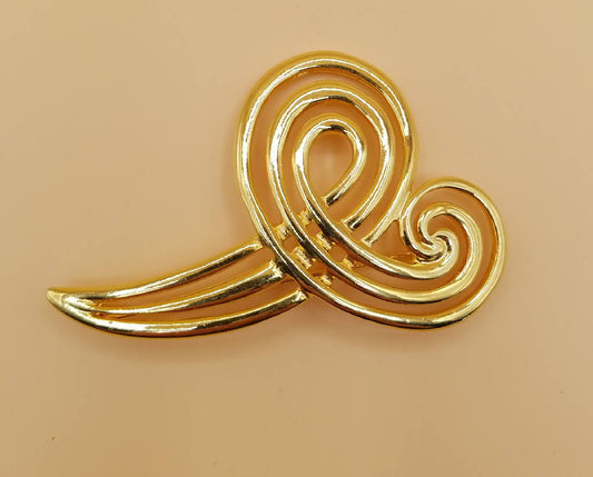 Elegant Gold Tone Swirl Brooch Pin