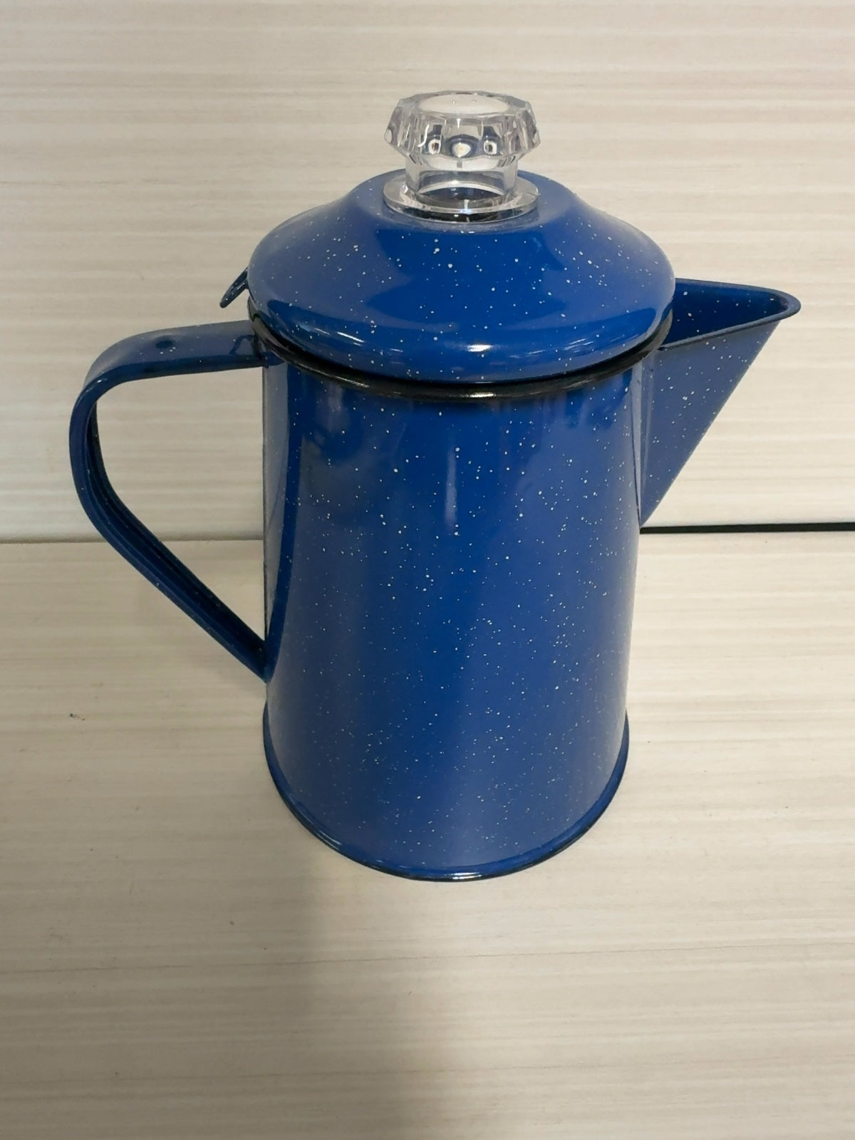 Blue Speckled Enamelware Camping Coffee Percolator Pot with Basket