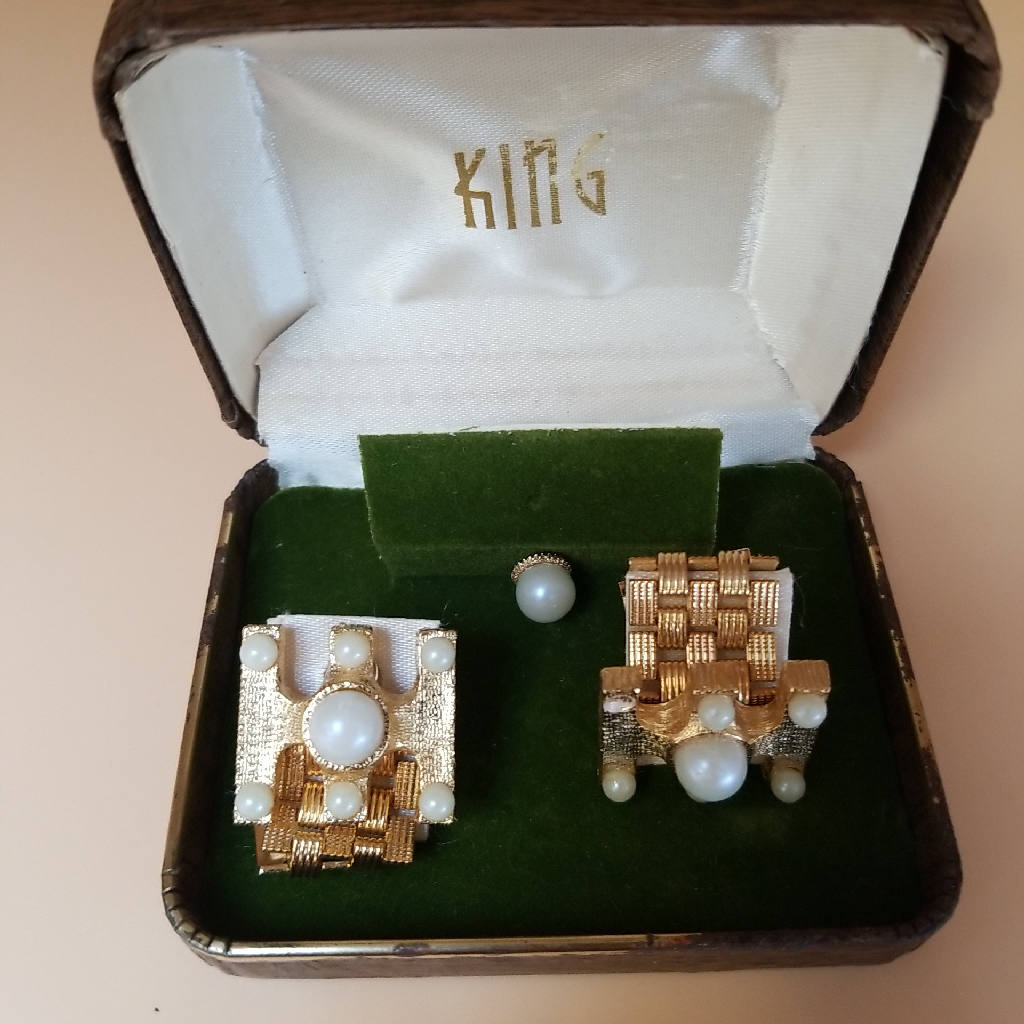 Elegant Pearl and Gold Clip Earrings Set in Original Box