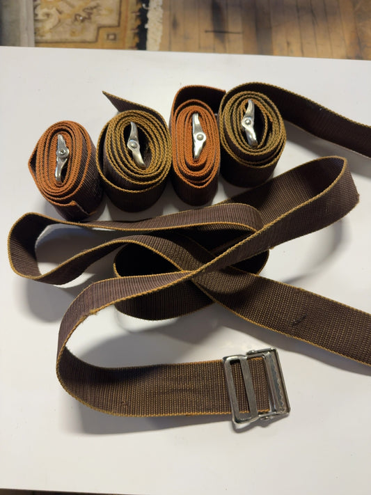 Set of 5 Vintage Travel Luggage Straps 60" Nylon Webbing with Metal Cinch Buckles