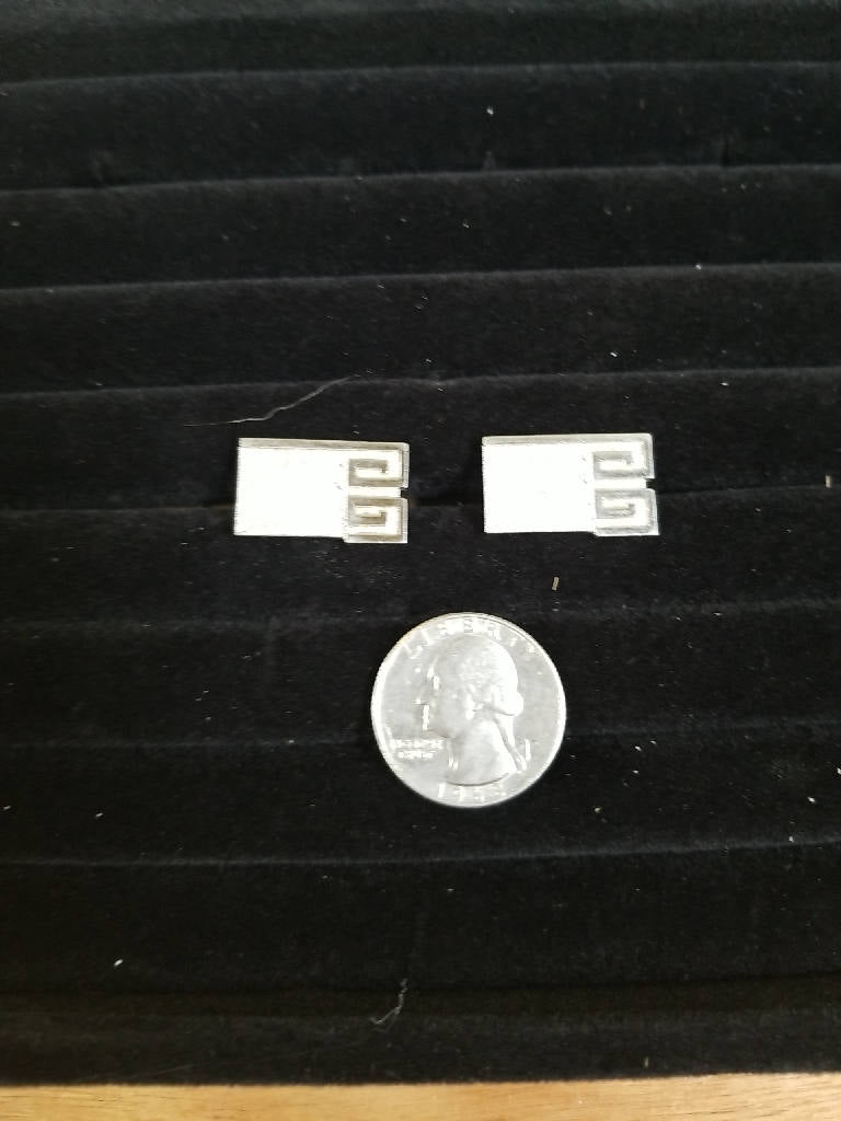 Stunning Vintage Silver Tone Rectangular Cufflinks with Greek Key Design