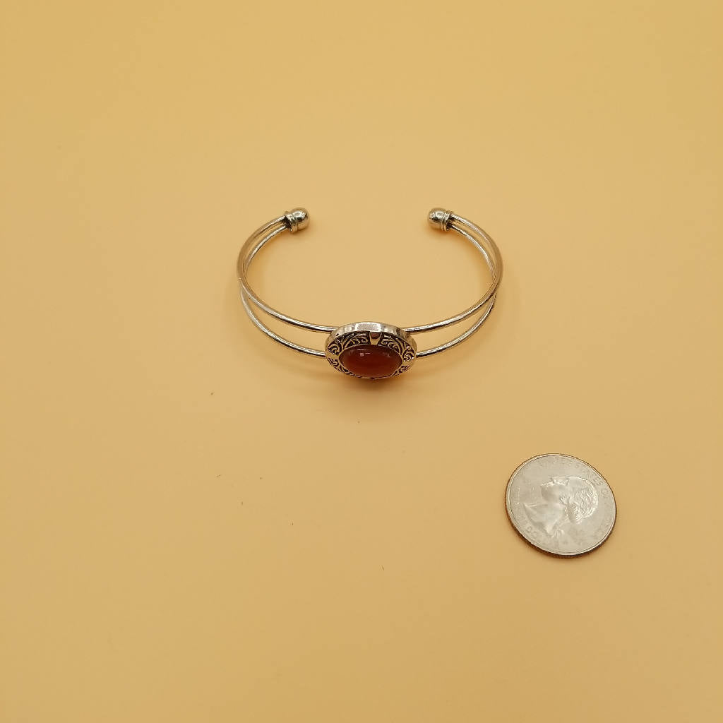 Stunning Red Agate Cabochon Silver Cuff Bracelet
