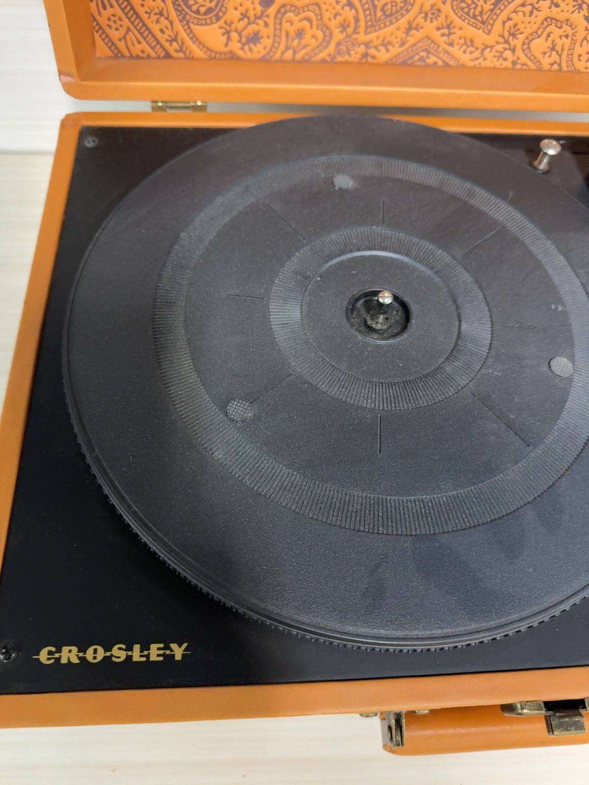 Crosley Portable Suitcase Turntable Record Player Tan Paisley Case Tested
