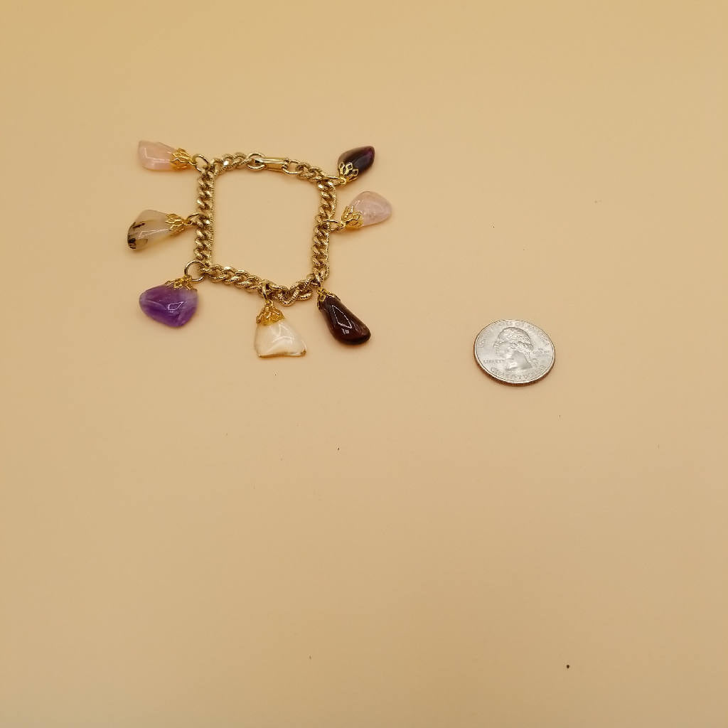 Stunning Gold Chain Bracelet with Gemstone Charms, Unique Fashion Jewelry