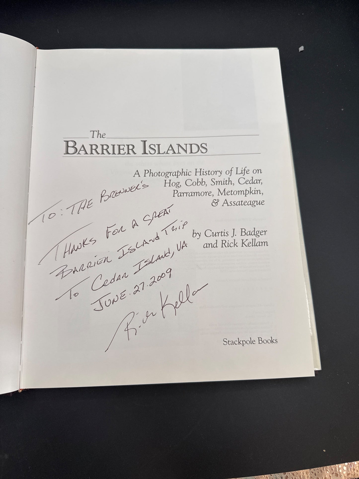 Barrier Islands Badger, Curtis J. and — inscription_front