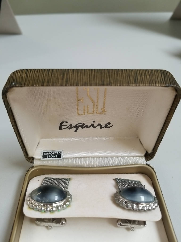 Stunning Vintage Esquire Silver Cufflinks with Cat's Eye Stone