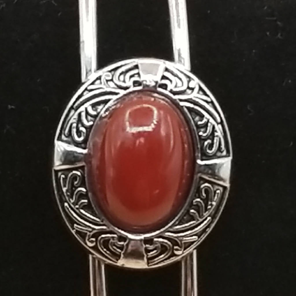 Stunning Red Agate Cabochon Silver Cuff Bracelet