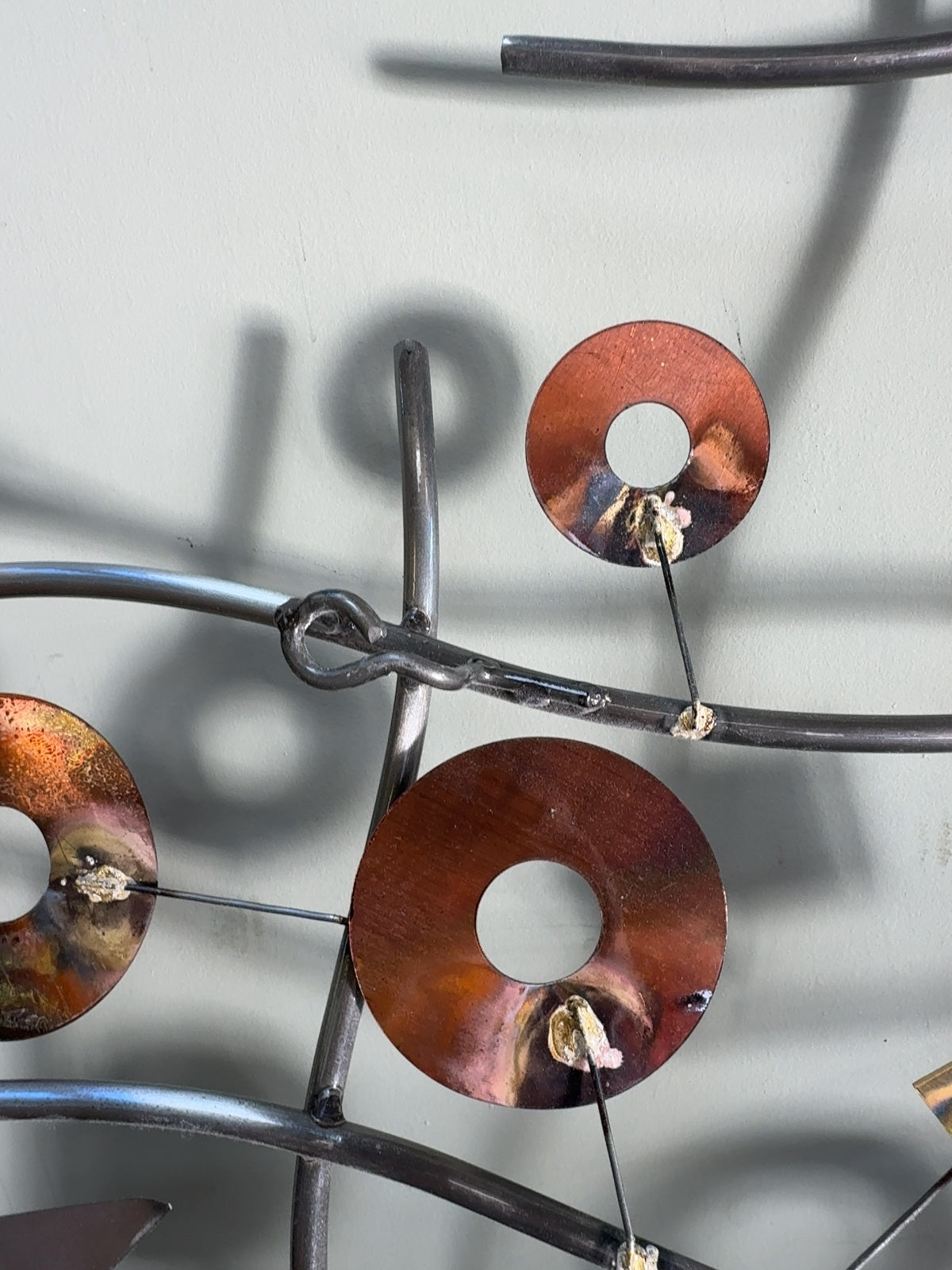 Curtis Jere Signed Metal Wall Sculpture Abstract Welded Steel & Copper Discs