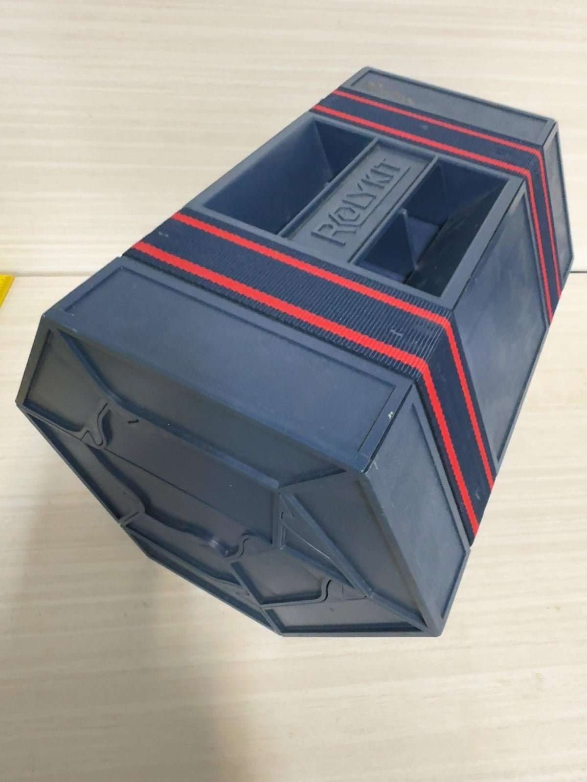 Rolykit Vintage Roll-Up Compartment Storage Organizer Box Navy Blue Red Stripe