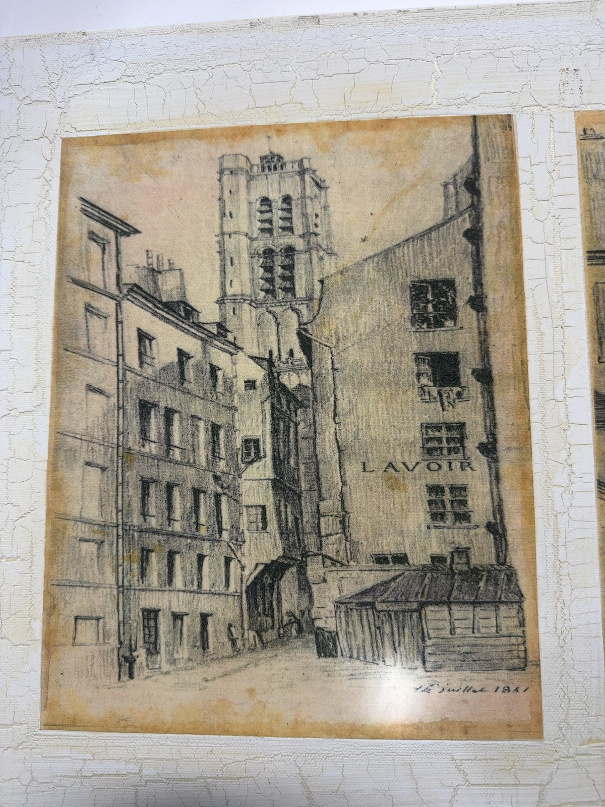 Vintage French Street Scene Triptych Print Panel - Paris Architecture 30" x 15"