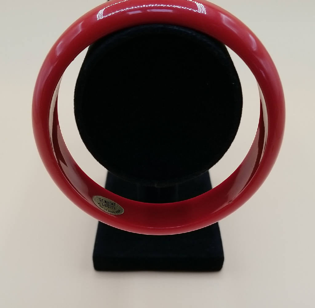Stunning Genuine Lucite Red Bangle Bracelet, Made in Hong Kong