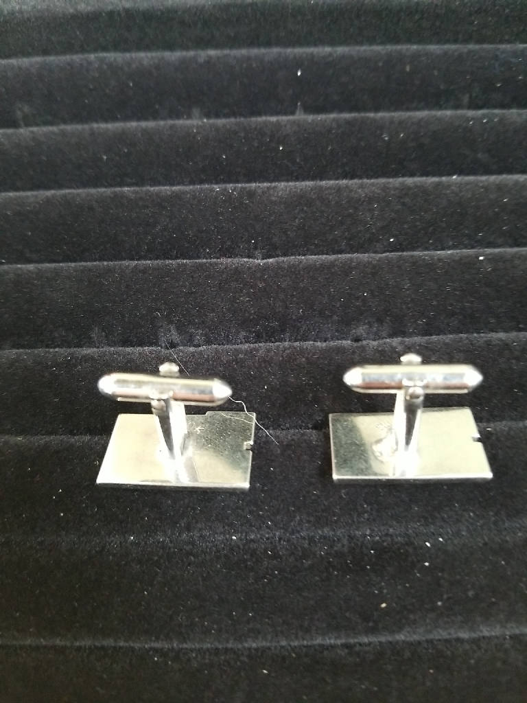 Stunning Vintage Silver Tone Rectangular Cufflinks with Greek Key Design