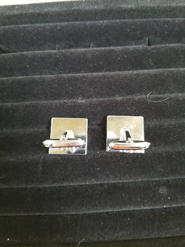 Stunning Vintage Silver-Tone Square Engraved Cufflinks with Floral Design