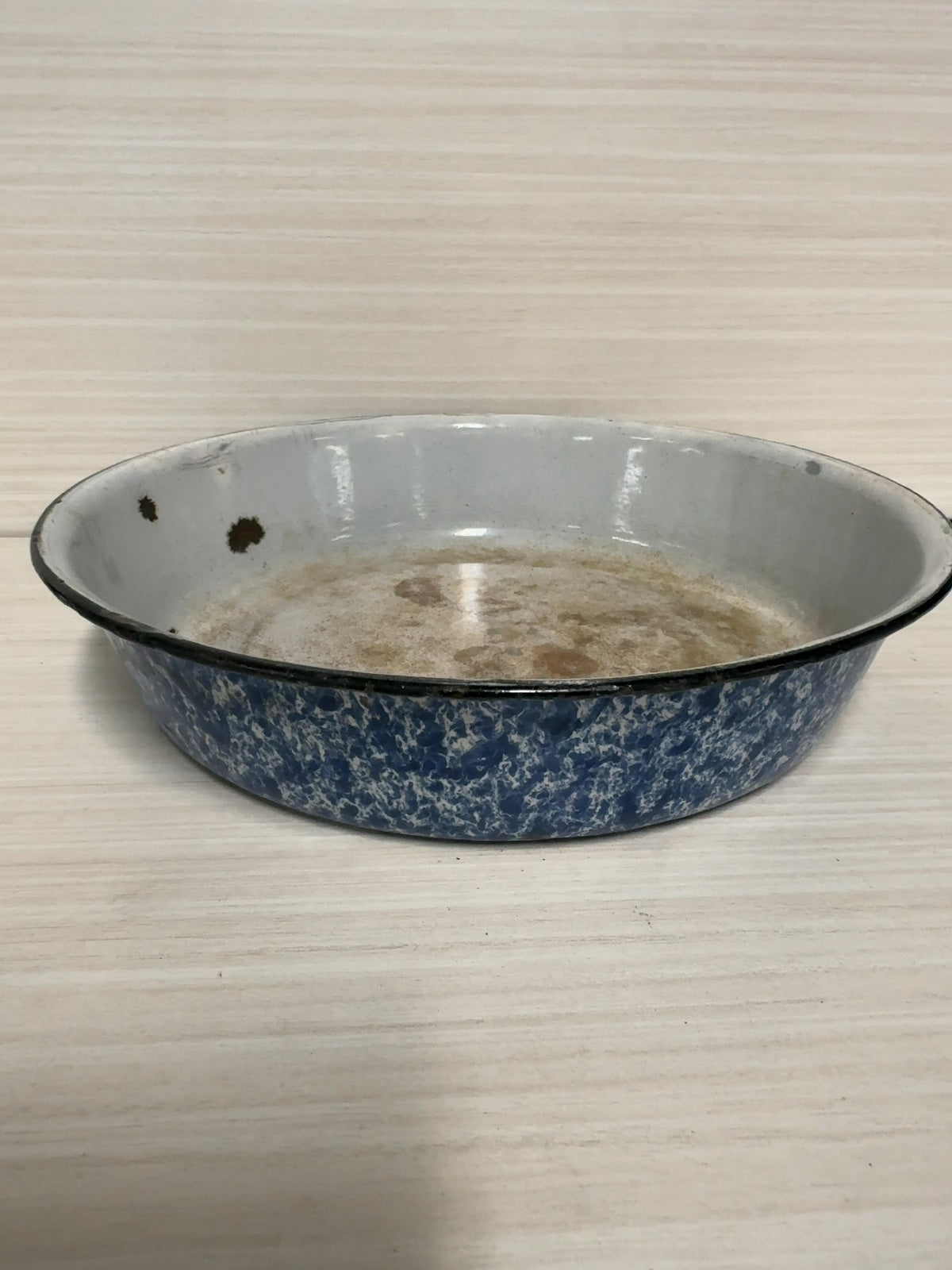 Vintage Blue Spatterware Enamelware Round Baking Pan Basin Graniteware