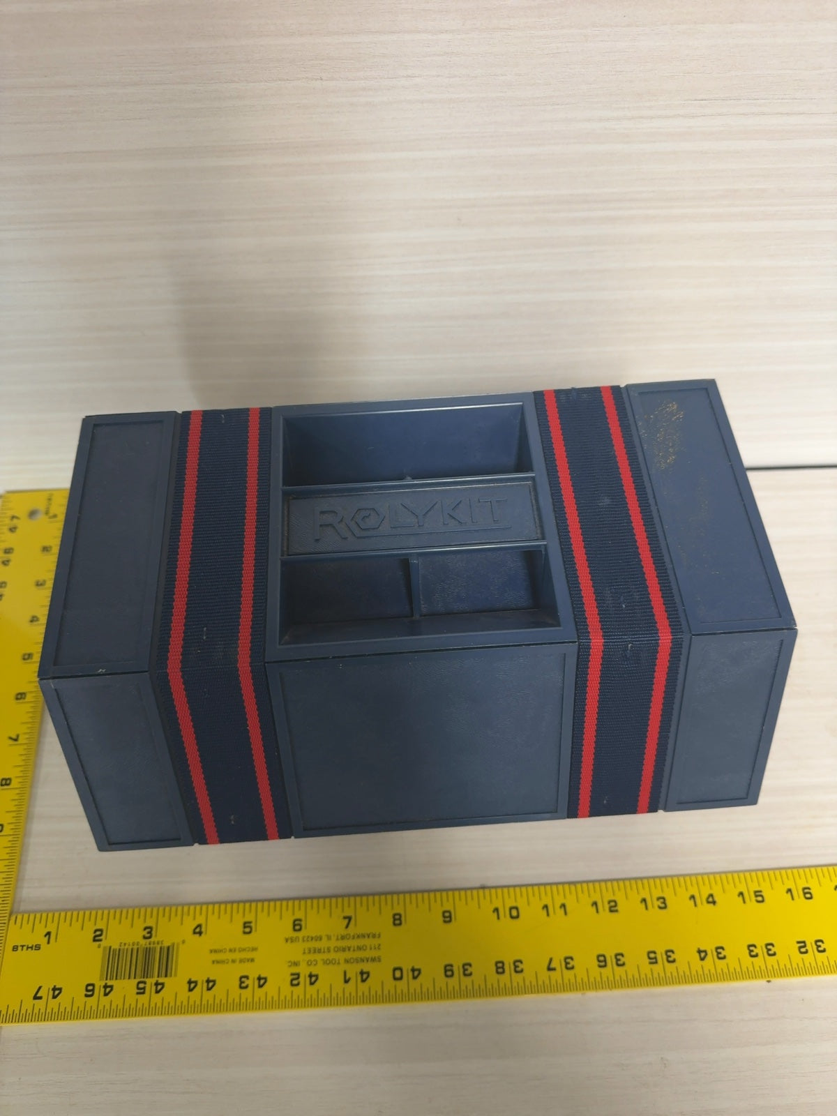 Rolykit Vintage Roll-Up Compartment Storage Organizer Box Navy Blue Red Stripe