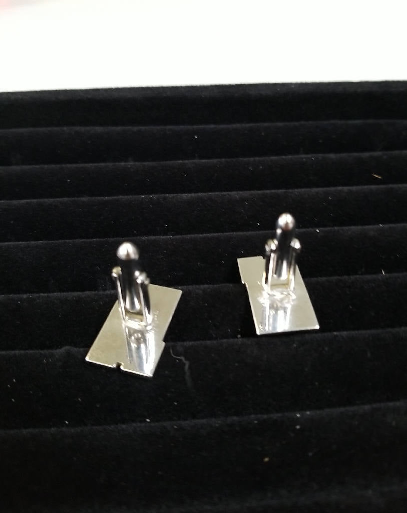 Stunning Vintage Silver Tone Rectangular Cufflinks with Greek Key Design