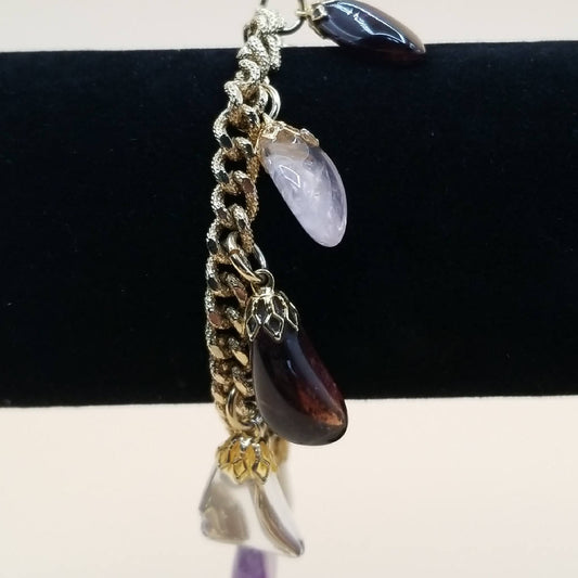 Stunning Gold Chain Bracelet with Gemstone Charms, Unique Fashion Jewelry
