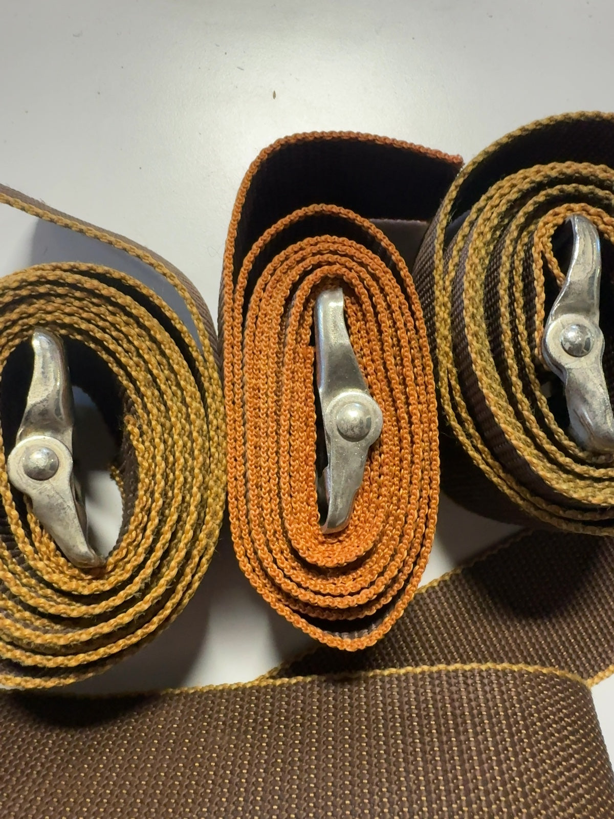 Set of 5 Vintage Travel Luggage Straps 60" Nylon Webbing with Metal Cinch Buckles
